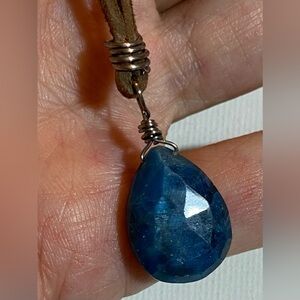 Natural Apatite & Titanium Necklace Soft Brown Suede One of a Kind Artisan Piece